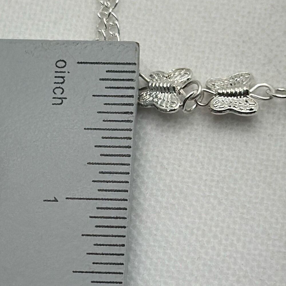 Silver Tone Double Chain Butterfly Bracelet Anklet Dainty Y2K 8–10” - Picture 5 of 5